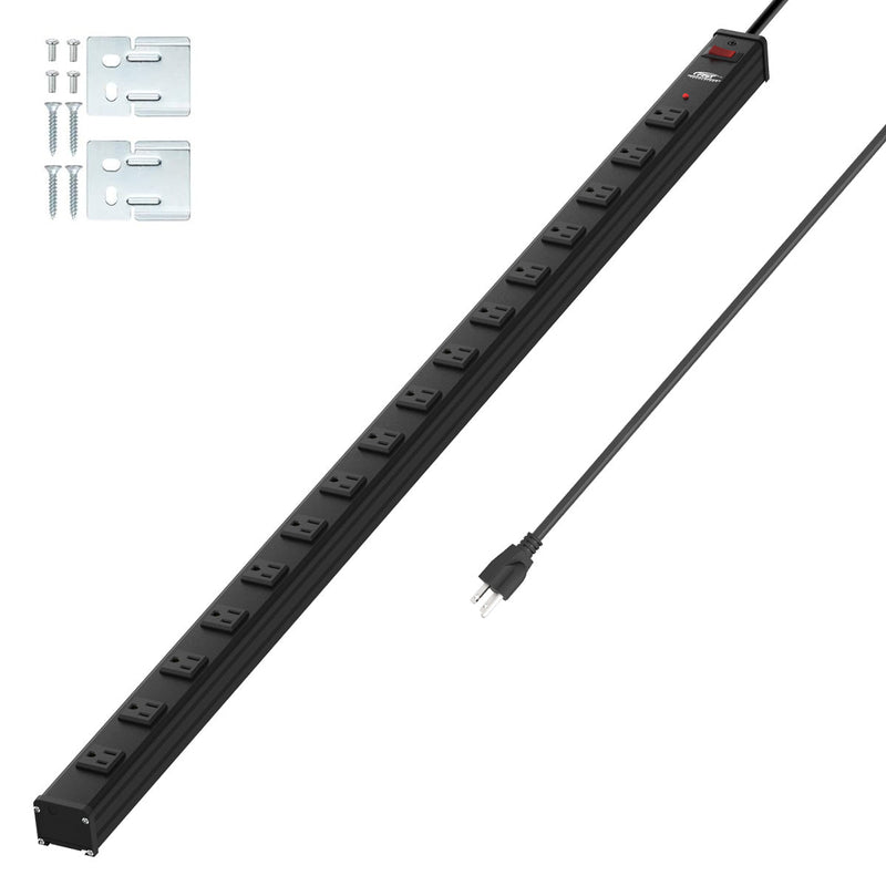 Load image into Gallery viewer, 16-Outlet Metal Power Strip Surge Protector, 1800 Joules, 2.6" Ultra-Wide Spaced, 15ft