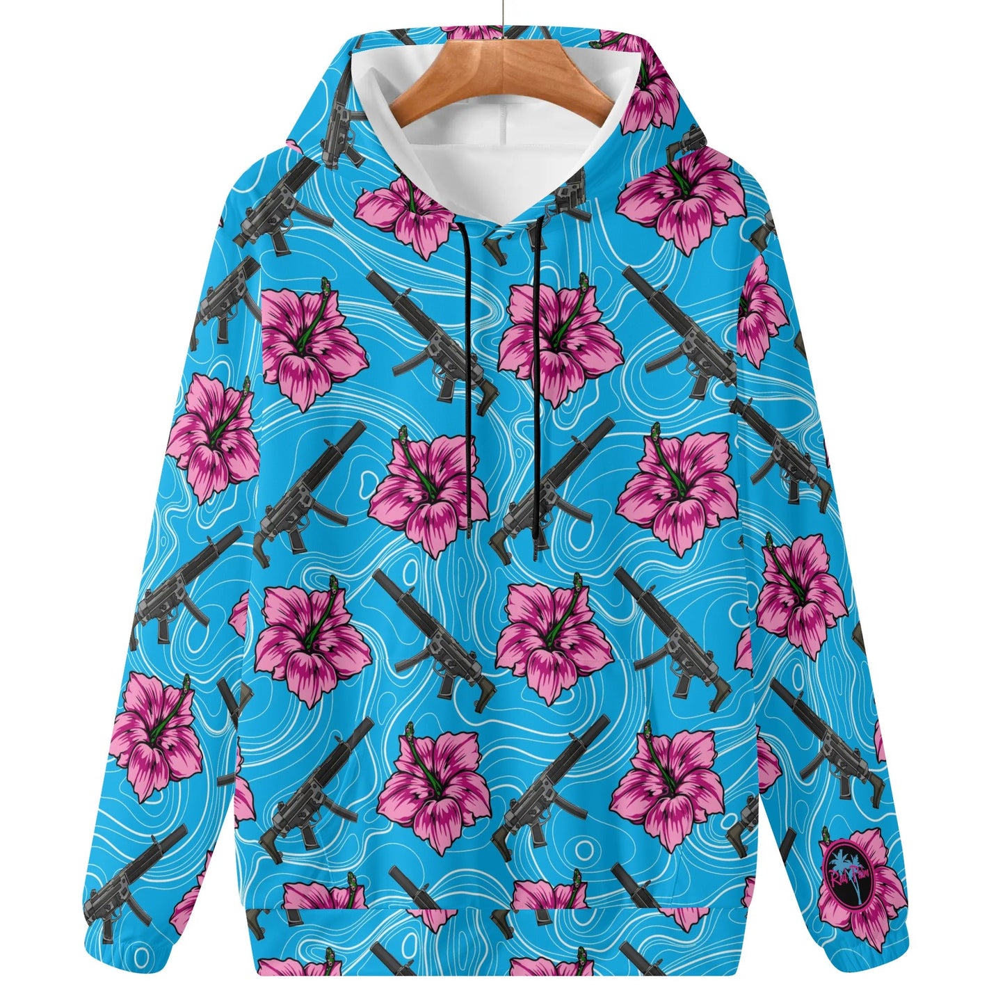 High Capacity Hibiscus Blue Mens Lightweight Hoodie