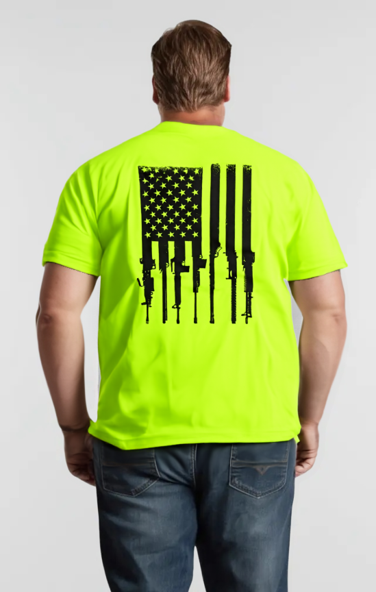 Rifle Flag - Safety Yellow Pocket T-Shirt