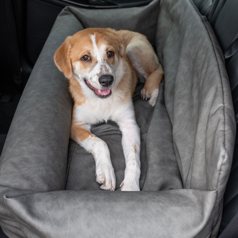 Load image into Gallery viewer, PupProtector™ Faux Cool-to-Touch Vegan Leather Memory Foam Dog Car Bed - Slate Gray