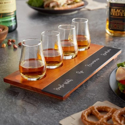 Load image into Gallery viewer, Chalkboard Flight Tray with Whiskey Tasting Glasses