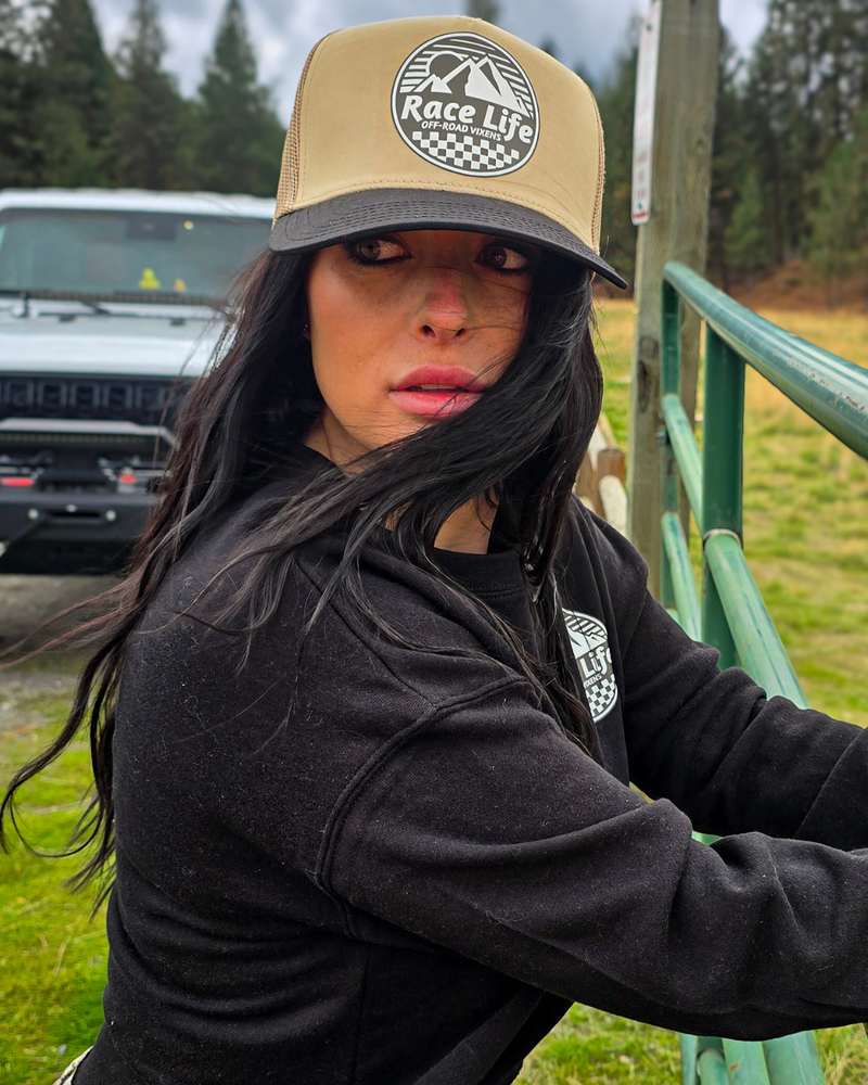 Load image into Gallery viewer, Race Life Trucker Hat - Khaki/Black