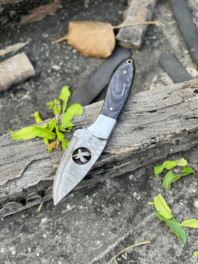 Load image into Gallery viewer, FIXED BLADE POCKET KNIFE, PERSONALIZED DAMASCUS STEEL FIXED BLADE HUNTING KNIFE