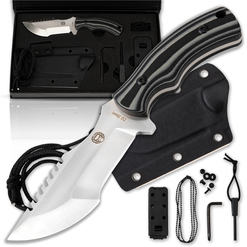 Load image into Gallery viewer, The Baby Tracker D2 Steel Bushcraft Survival Neck Knife Gift Set (Black and Gray)