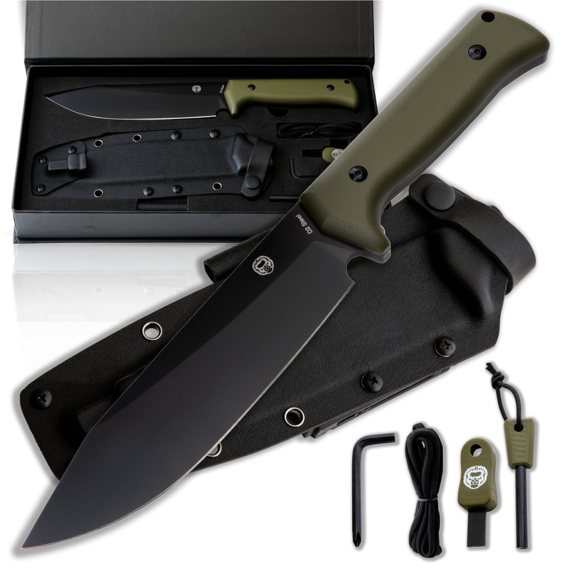 Load image into Gallery viewer, The Congo D2 Steel Bushcraft Survival Knife Gift Set (Black Blade + Green Handle)