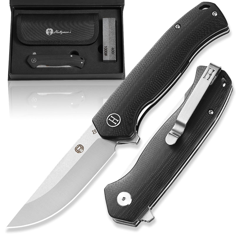 Load image into Gallery viewer, The Pathfinder Folding Pocket Knife Giftset for Men and Women (Black and Silver)