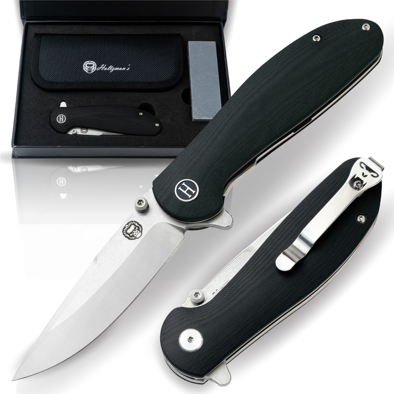 Load image into Gallery viewer, The Straight Back Folding Pocket Knife Giftset for Men and Women (Silver and Black)