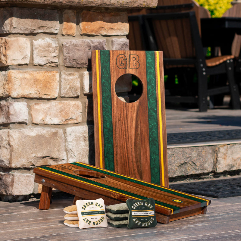 Load image into Gallery viewer, 1ft x 2ft Gameday Teams Epoxy Resin Wood Compact Travel Cornhole Board Set