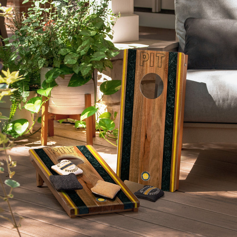 Load image into Gallery viewer, 1ft x 2ft Gameday Teams Epoxy Resin Wood Compact Travel Cornhole Board Set