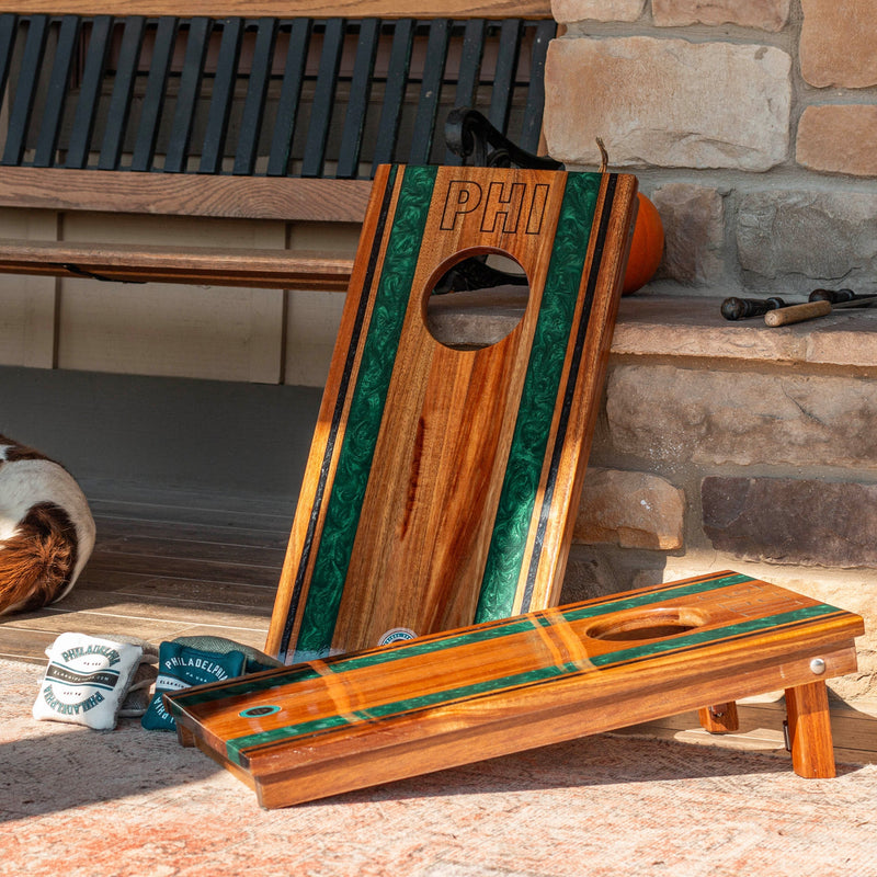 Load image into Gallery viewer, 1ft x 2ft Gameday Teams Epoxy Resin Wood Compact Travel Cornhole Board Set