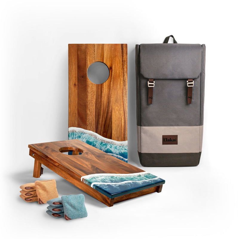 Load image into Gallery viewer, 1ft x 2ft Resin & Wood Travel Cornhole Set | Beach Wave