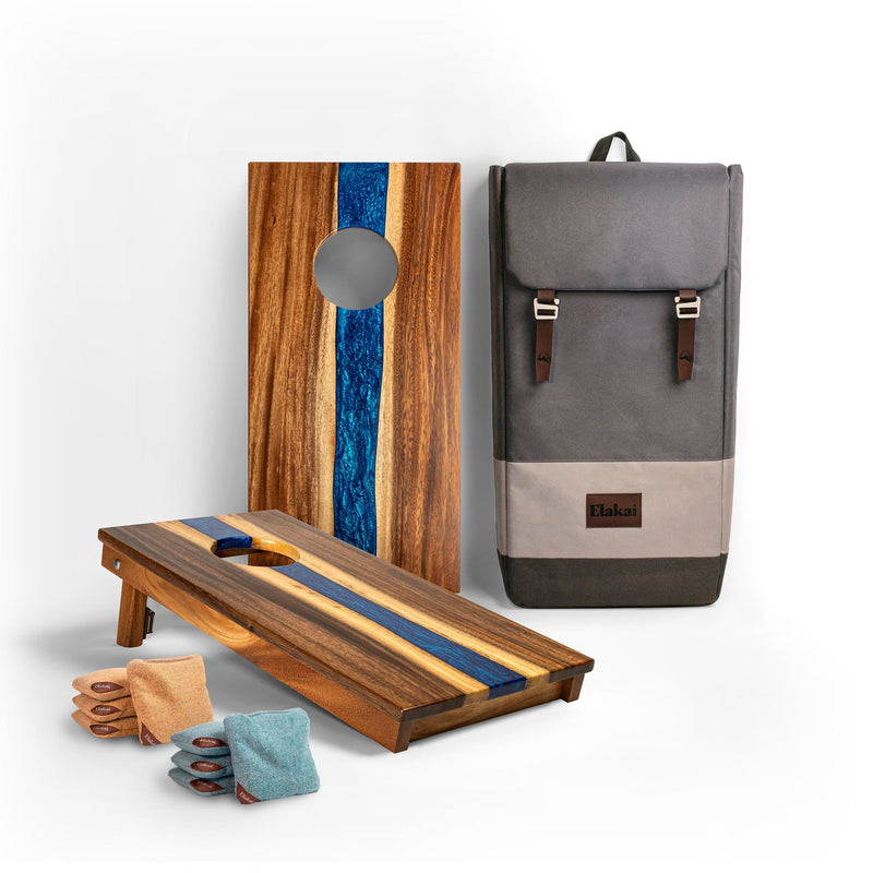 Load image into Gallery viewer, 1ft x 2ft Resin & Wood Travel Cornhole Set | Live Edge River Collection
