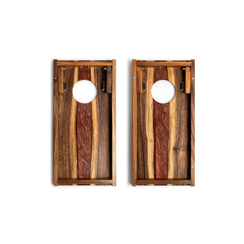 Load image into Gallery viewer, 1ft x 2ft Resin & Wood Travel Cornhole Set | Live Edge River Collection