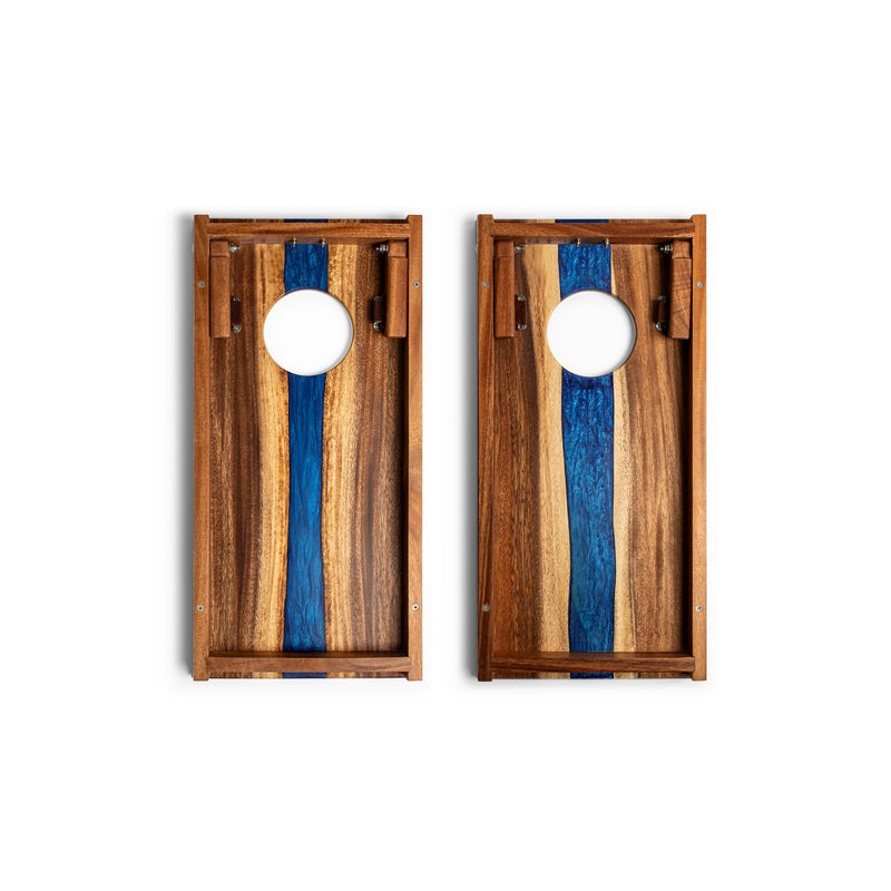 Load image into Gallery viewer, 1ft x 2ft Resin & Wood Travel Cornhole Set | Live Edge River Collection