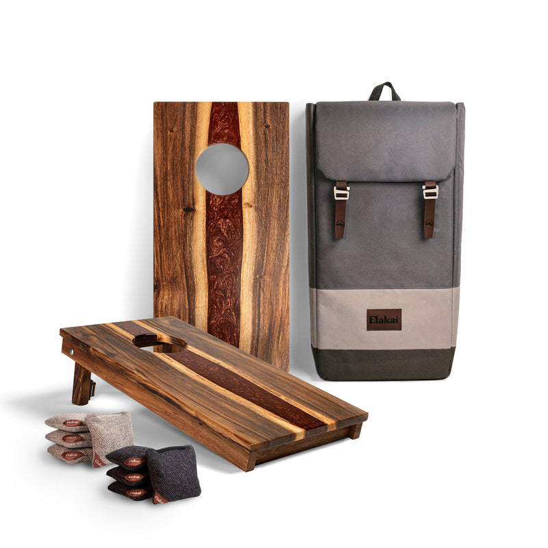 Load image into Gallery viewer, 1ft x 2ft Resin & Wood Travel Cornhole Set | Live Edge River Collection