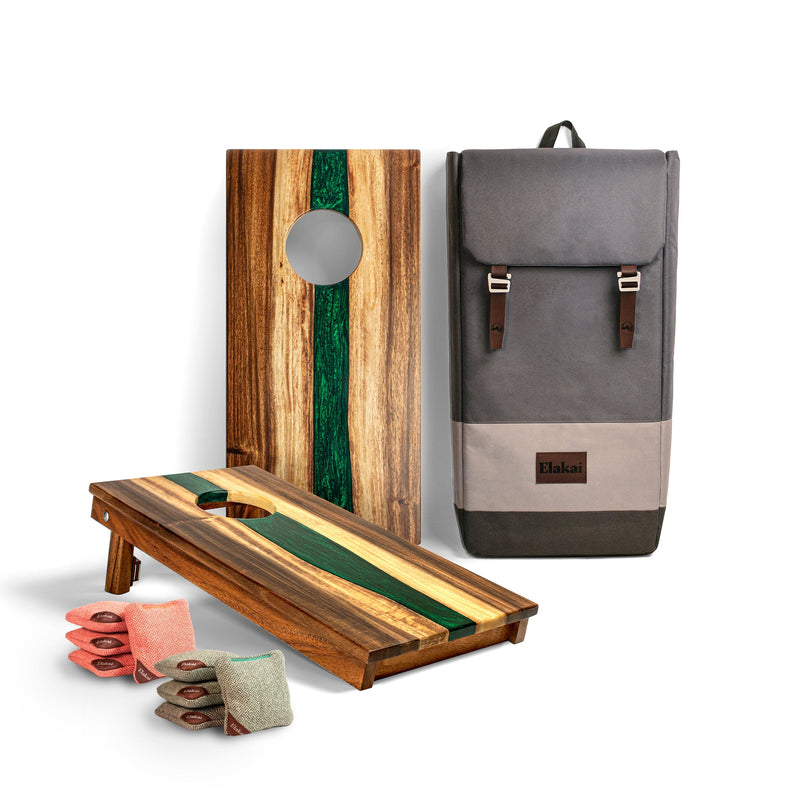 Load image into Gallery viewer, 1ft x 2ft Resin & Wood Travel Cornhole Set | Live Edge River Collection