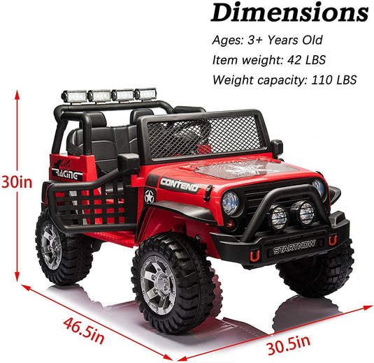 2-Seater Electric Ride-On Car for Kids with RC Control, MP3 Player, and Realistic Jeep Design