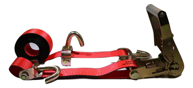 Load image into Gallery viewer, 2" x 11 Ft 3-Point Ratchet Wheel Strap w/ Swivel J Hooks & Swivel J Idler Hook | RED
