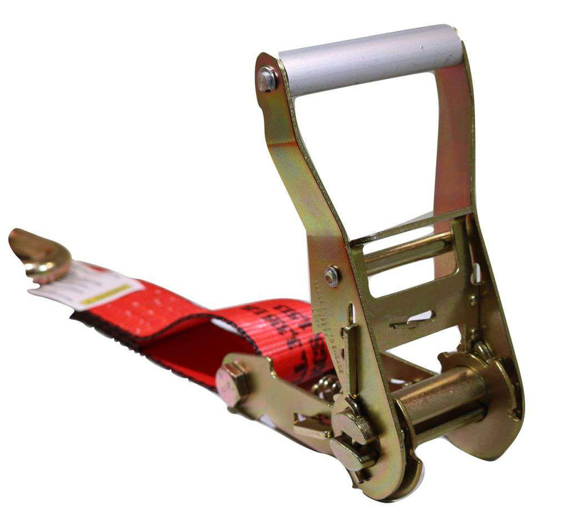 Load image into Gallery viewer, 2" x 11 Ft 3-Point Ratchet Wheel Strap w/ Swivel J Hooks & Swivel J Idler Hook | RED