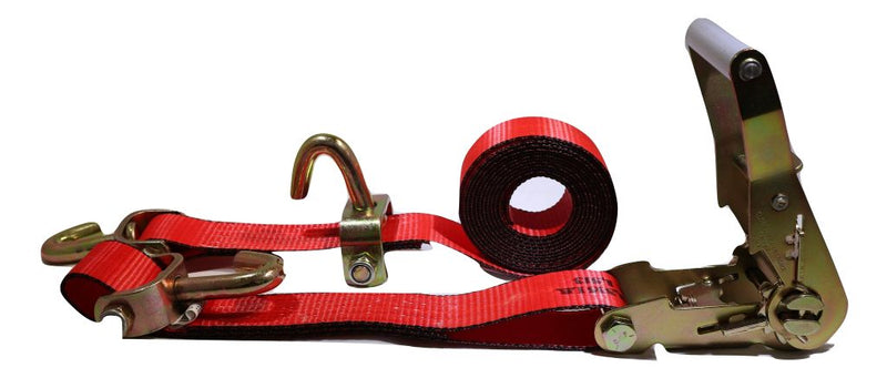 Load image into Gallery viewer, 2" x 11 Ft 3-Point Ratchet Wheel Strap w/ Swivel J Hooks & Swivel J Idler Hook | RED