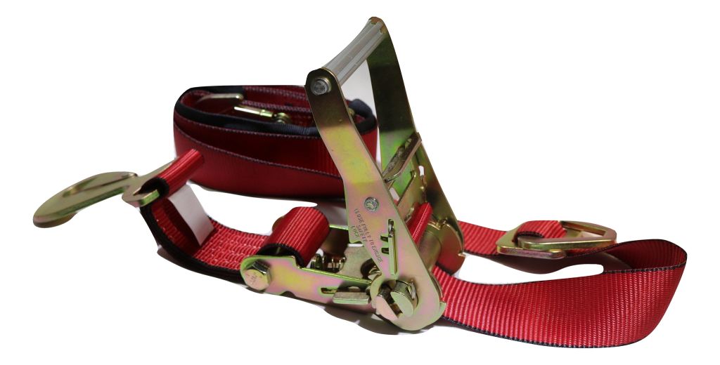 2" x 8 Ft Axle Wrap Auto Tie Down Ratchet Strap w/ Snap Hooks | RED