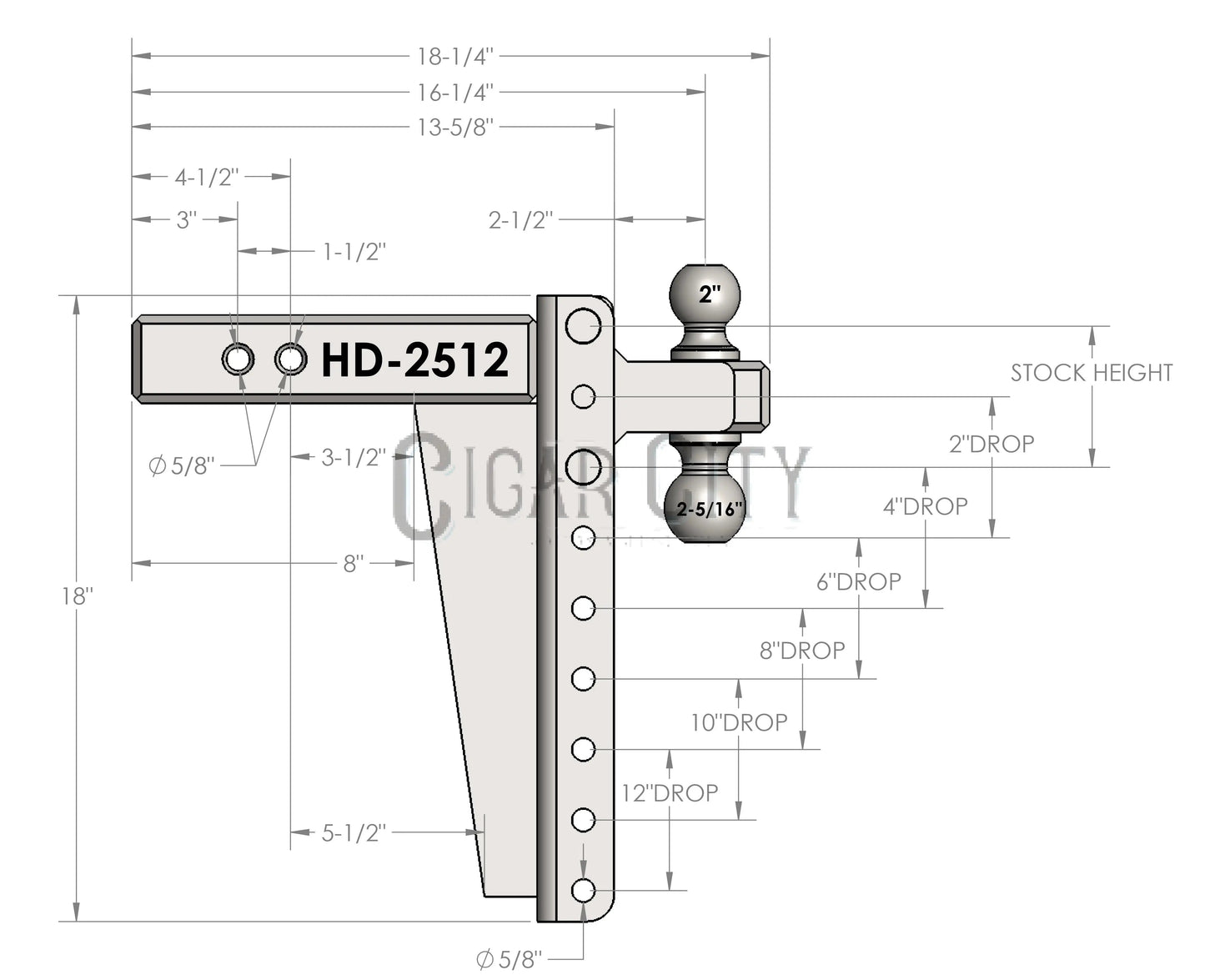 .5″ Heavy Duty 12″ Drop/Rise Hitch – Bulletproof Hitches – Adjustable Dual Ball Mount