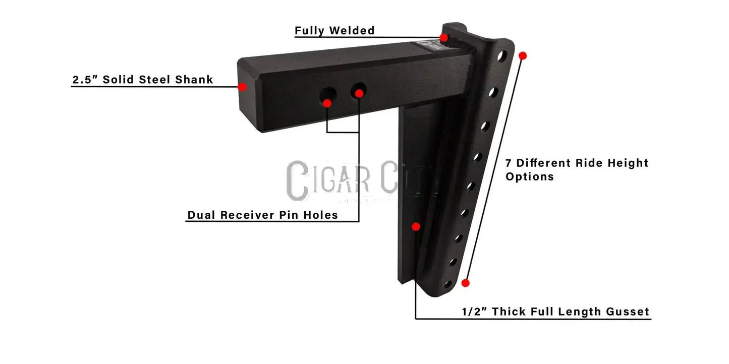 .5″ Heavy Duty 12″ Drop/Rise Hitch – Bulletproof Hitches – Adjustable Dual Ball Mount