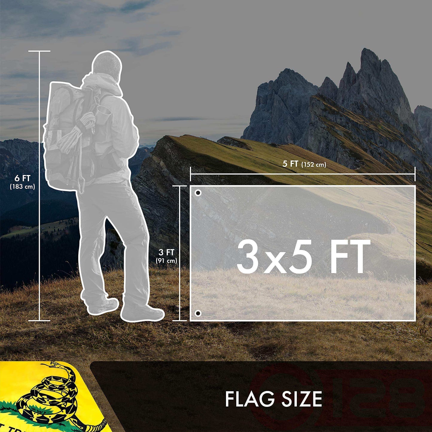 Gadsden Don't Tread On Me Flag | 3x5 Ft | Double ToughWeave Series Double Sided Embroidered 210D Polyester | Historical Flag Embroidered Design Indoor Outdoor Brass Grommets Heavy Duty 3 ply - Skoutley Outdoors LLC