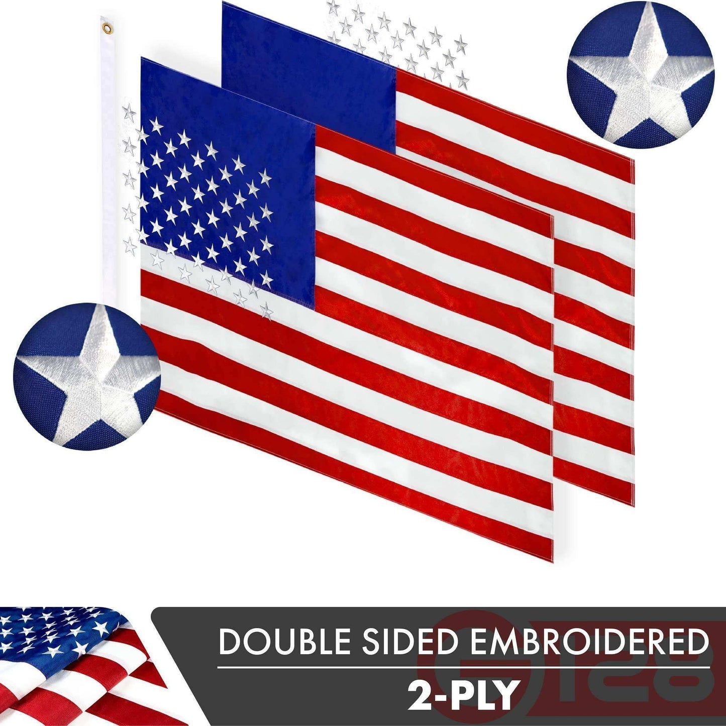 American USA Flag | 3x5 Ft | Double ToughWeave Series Double Sided Embroidered 210D Polyester | Country Flag Embroidered Stars Sewn Stripes Indoor Outdoor Brass Grommets Heavy Duty 2 ply - Skoutley Outdoors LLC