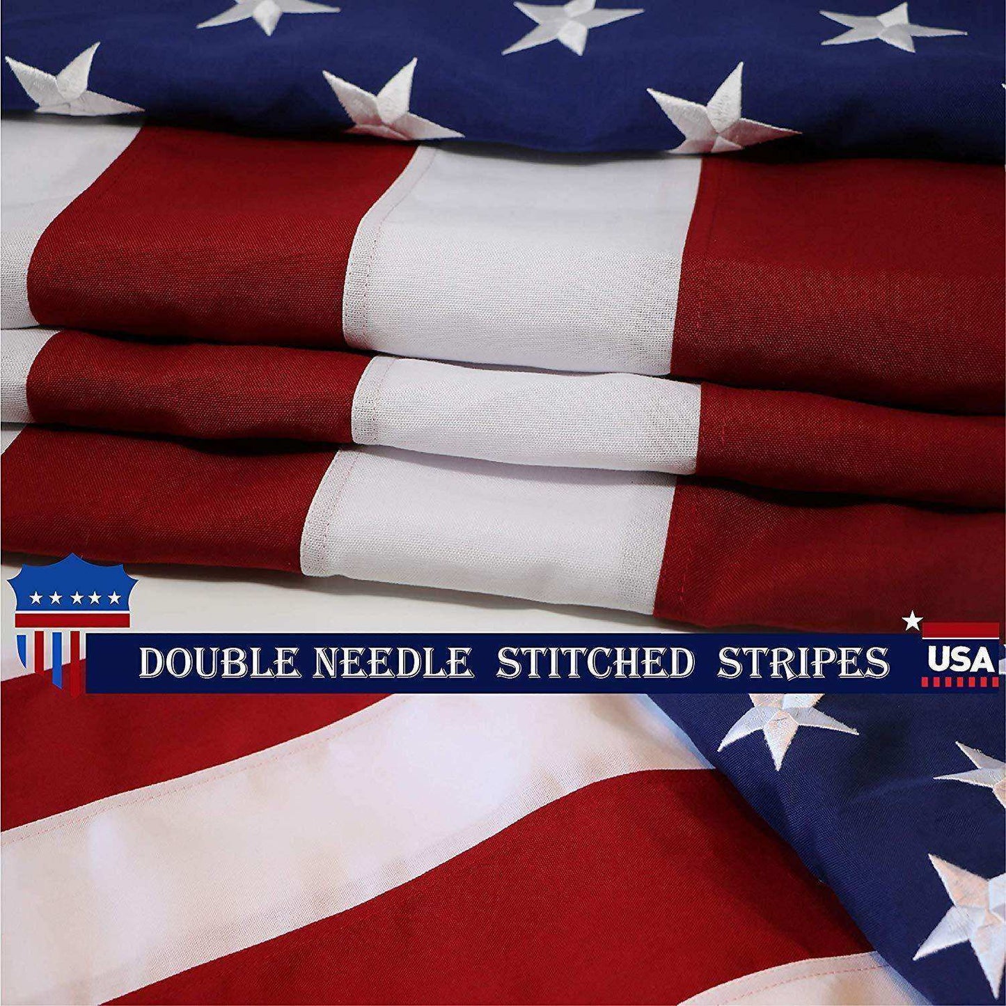 American USA Flag | 8x12 Ft | StormFlyer Series Embroidered 220GSM Spun Polyester | Country Flag Embroidered Stars Sewn Stripes Indoor Outdoor Brass Grommets Heavy Duty All Weather - Skoutley Outdoors LLC