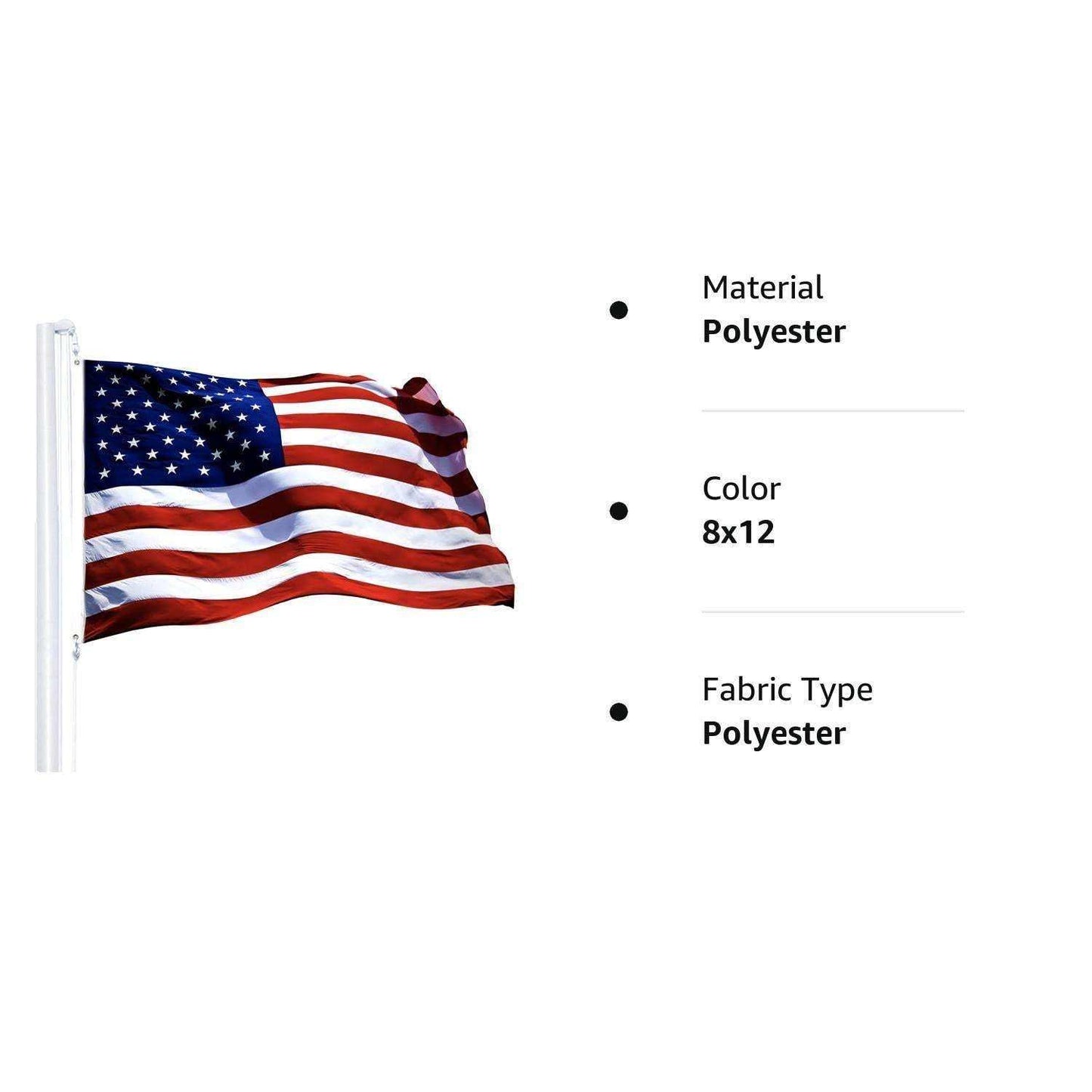 American USA Flag | 8x12 Ft | StormFlyer Series Embroidered 220GSM Spun Polyester | Country Flag Embroidered Stars Sewn Stripes Indoor Outdoor Brass Grommets Heavy Duty All Weather - Skoutley Outdoors LLC