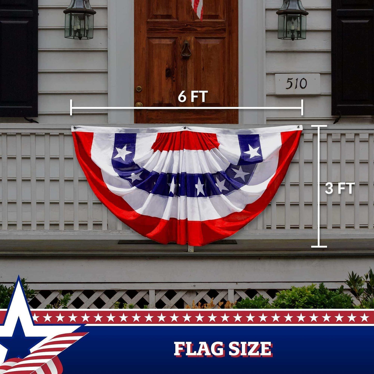 – 1 Pack: USA Pleated Fan Flag 3x6 Feet American USA Bunting Decoration Flags PRINTED Patriotic Stars & Stripes with Canvas Header and Brass Grommets - Skoutley Outdoors LLC