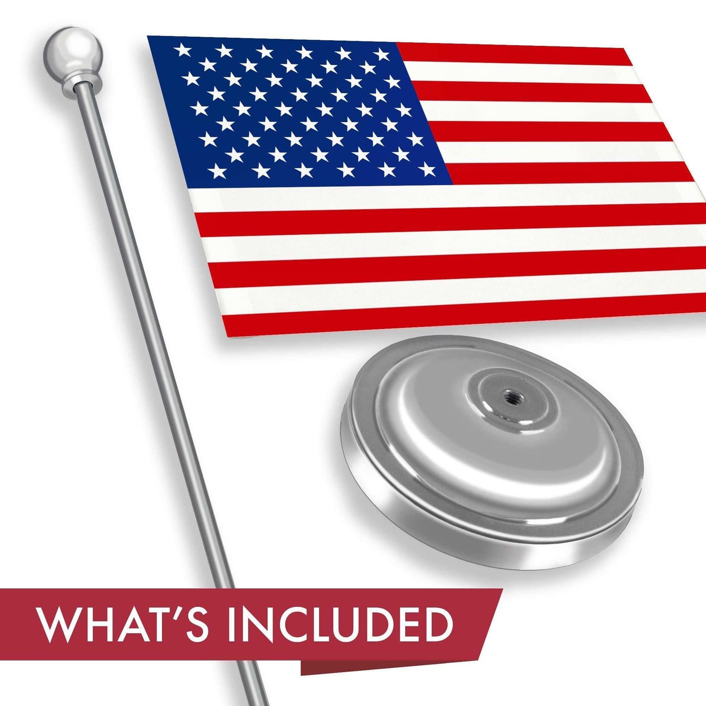 American USA Deluxe Desk Flag Set | 8.5x5.5 In | Printed 300D Polyester with Silver Dome and Base 15 Metal Pole Decorations For Office Home and Festival Events Celebration - Skoutley Outdoors LLC