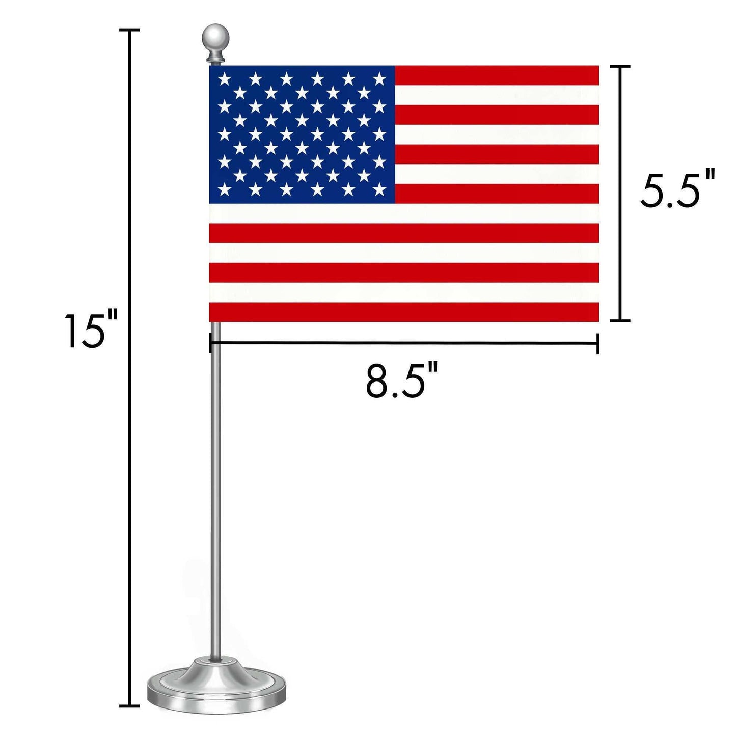 American USA Deluxe Desk Flag Set | 8.5x5.5 In | Printed 300D Polyester with Silver Dome and Base 15 Metal Pole Decorations For Office Home and Festival Events Celebration - Skoutley Outdoors LLC