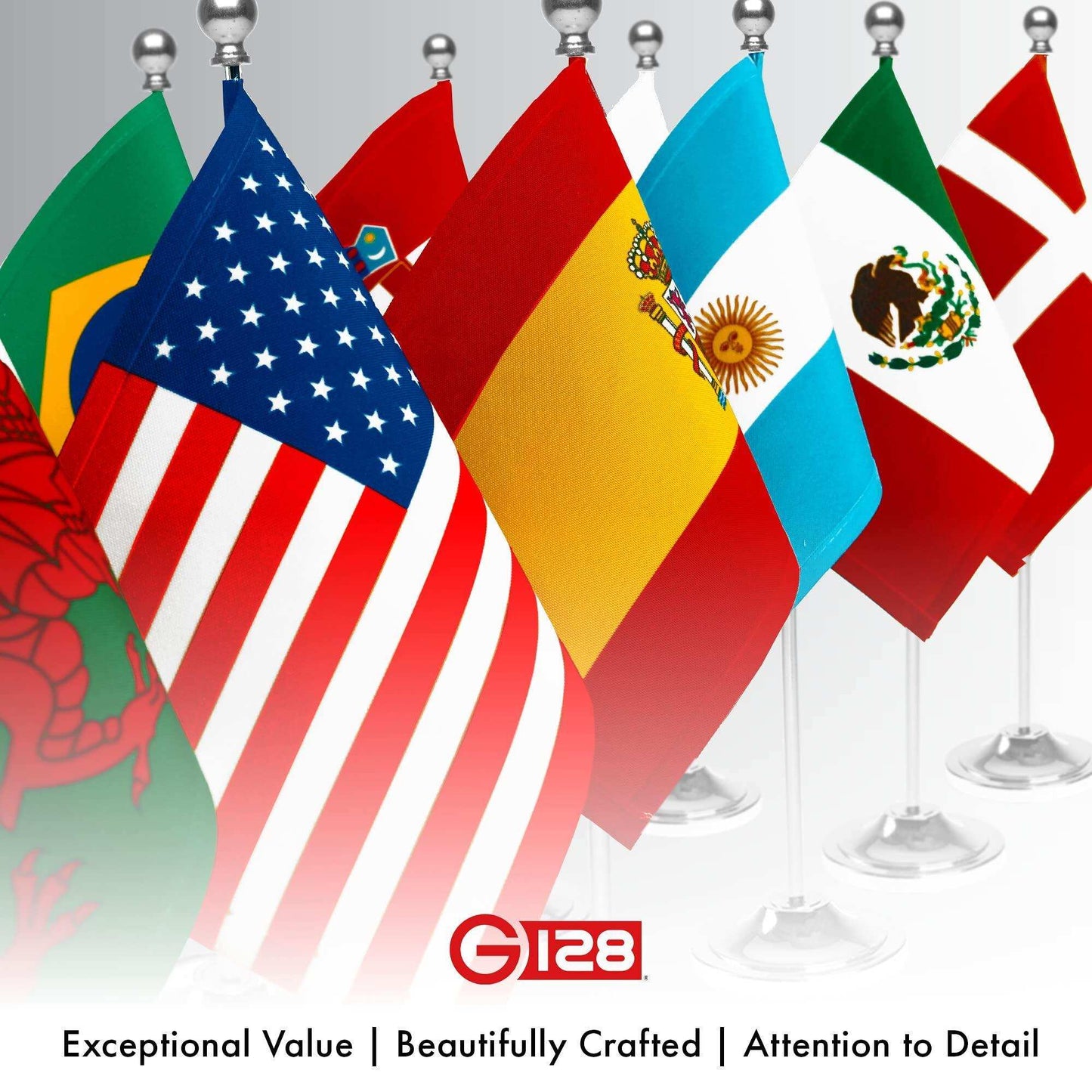American USA Deluxe Desk Flag Set | 8.5x5.5 In | Printed 300D Polyester with Silver Dome and Base 15 Metal Pole Decorations For Office Home and Festival Events Celebration - Skoutley Outdoors LLC