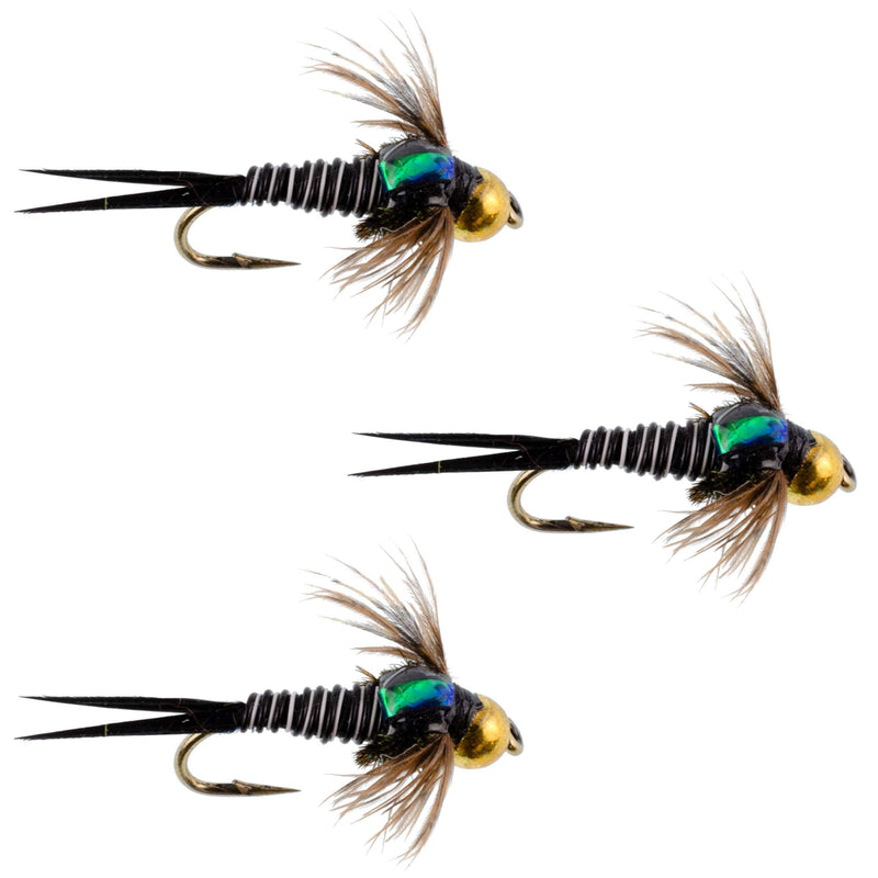 Load image into Gallery viewer, 3 Pack Bead Head Zebra Copper John Nymph Fly Fishing Flies - Hook Size 14