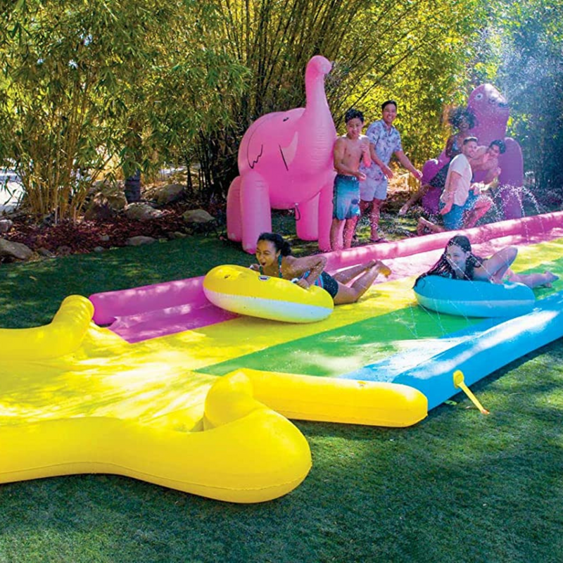 Load image into Gallery viewer, WOW Sports 40' x 8' Rainbow Star Super Slide with 2 Inflatable Sleds