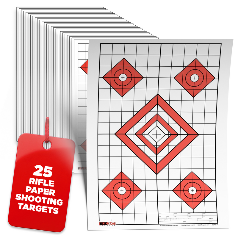 Load image into Gallery viewer, 25 EZ2C Targets Style 28: Five Diamonds. Pad of 25 Paper Shooting Targets 11”x17” USA MADE