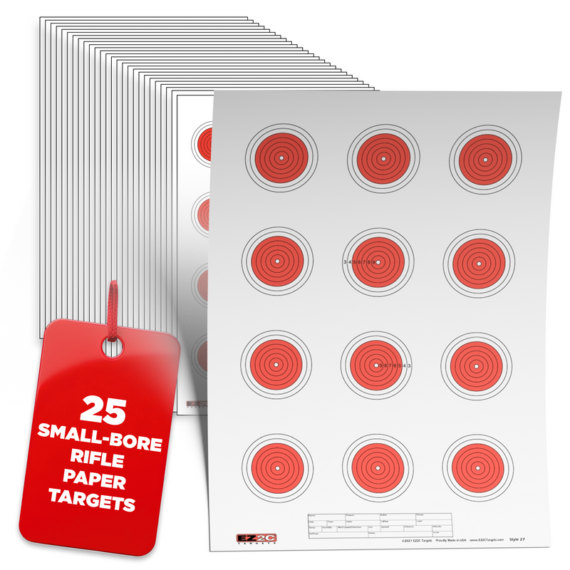 Load image into Gallery viewer, 25 EZ2C Targets Style 27/RD10: Small-bore 50ft Paper Shooting Target 11"x17" USA MADE Pad of 25