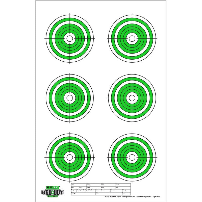 Load image into Gallery viewer, EZ2C Targets RD6: Six 4” Bullseyes Paper Shooting Target 11"x17" USA MADE