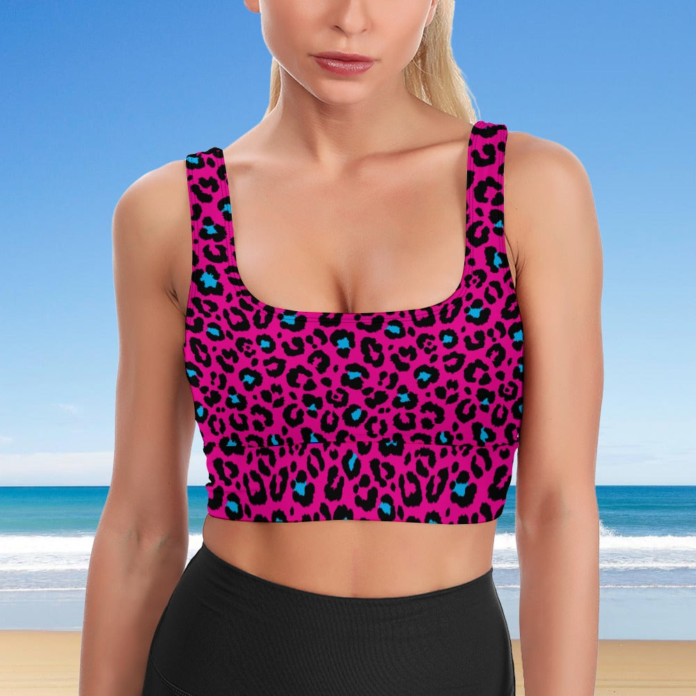 Pink Leopard Longline Bra Top