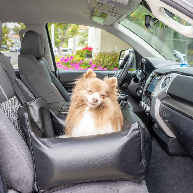 Load image into Gallery viewer, PupProtector™ Faux Cool-to-Touch Vegan Leather Memory Foam Dog Car Bed - Black