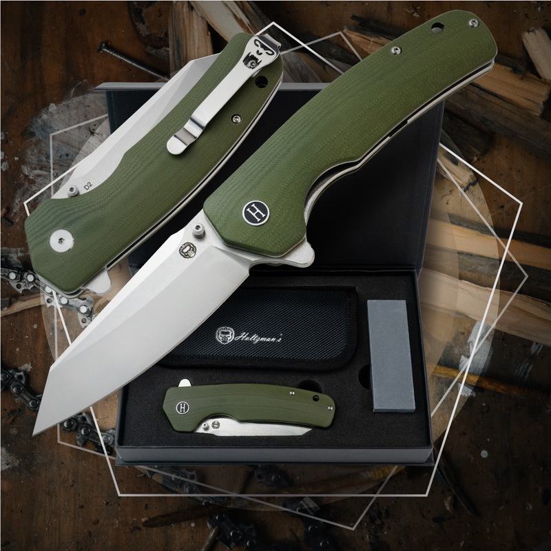 Load image into Gallery viewer, The Clip Point, Straight Back, Pioneer Folding Pocket Knife Giftset Combo (Silver and Green)