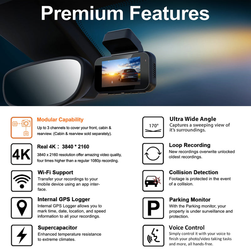 Load image into Gallery viewer, REXING V5C Plus Dash Cam Front 4K & 1080p Cabin Camera w/ Modular Capabilities, WiFi, and GPS