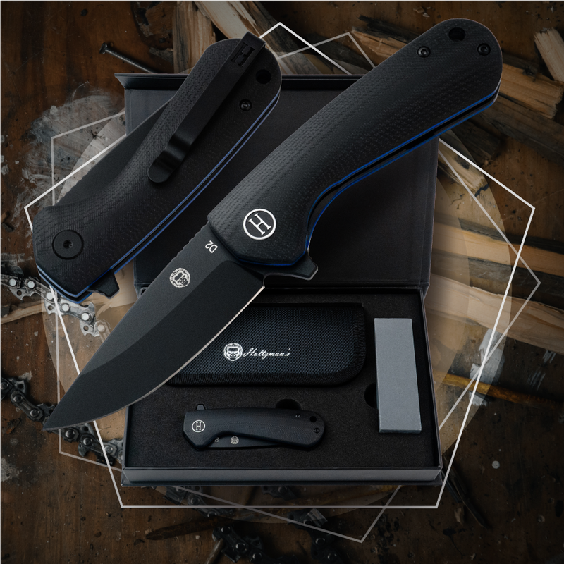Load image into Gallery viewer, The Peasant Folding Pocket Knife Giftset for Men and Women (Black and Blue)