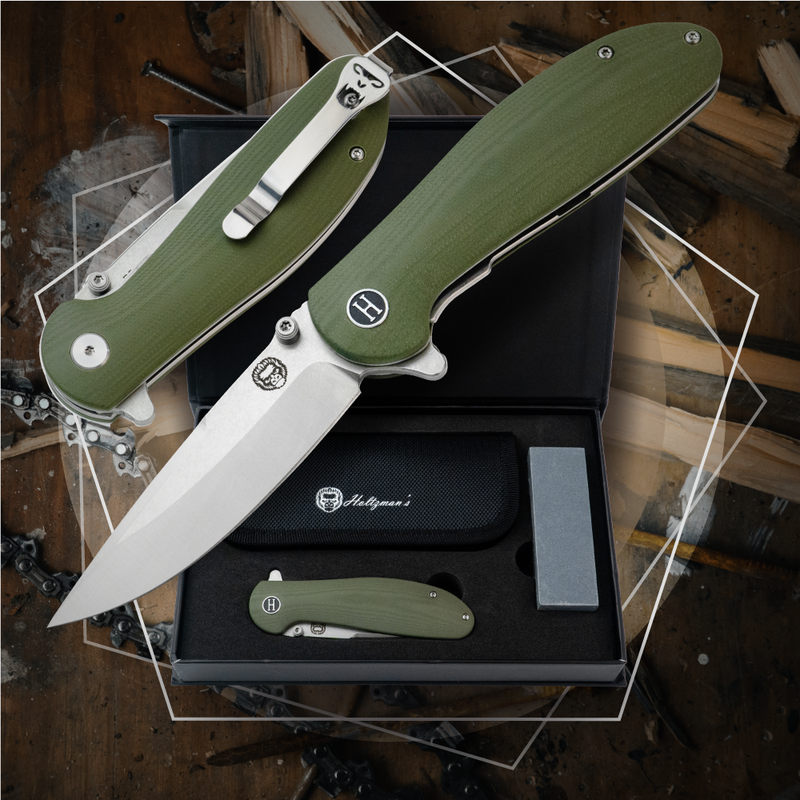 Load image into Gallery viewer, The Straight Back Folding Pocket Knife Giftset for Men and Women (Silver and Green)
