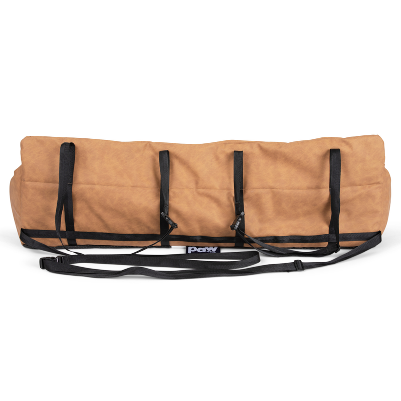Load image into Gallery viewer, PupProtector™ Faux Cool-to-Touch Vegan Leather Memory Foam Dog Car Bed - Camel