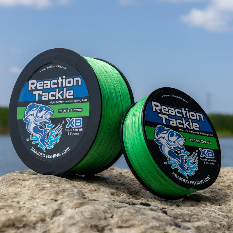 Load image into Gallery viewer, Reaction Tackle X8 Braided Fishing Line - Hi Vis Green 8 Strand