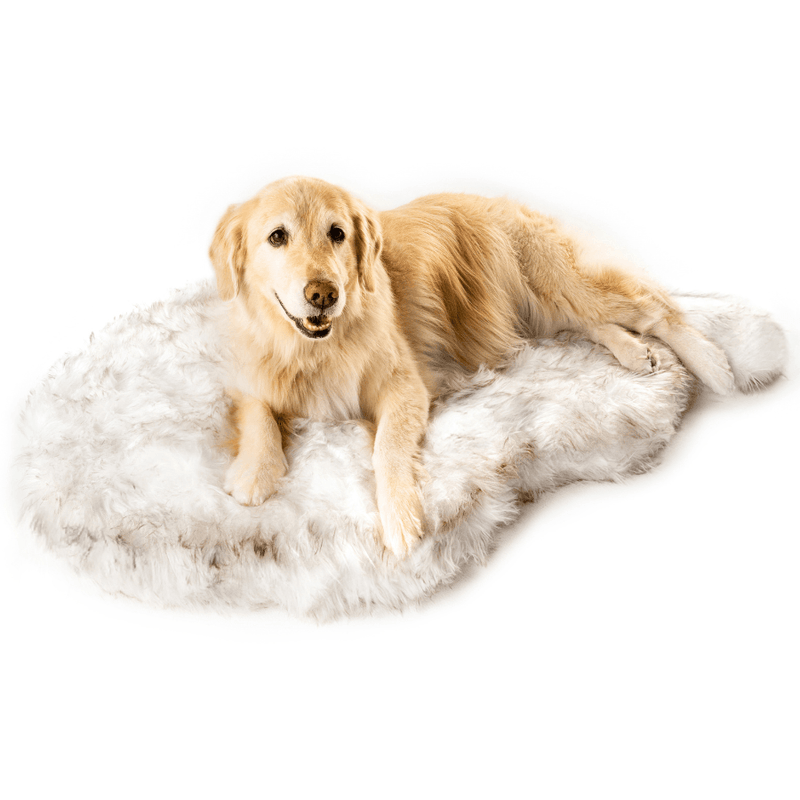Load image into Gallery viewer, PupRug by Paw.com® Faux Fur Orthopedic Dog Bed - Curve White with Brown Accents