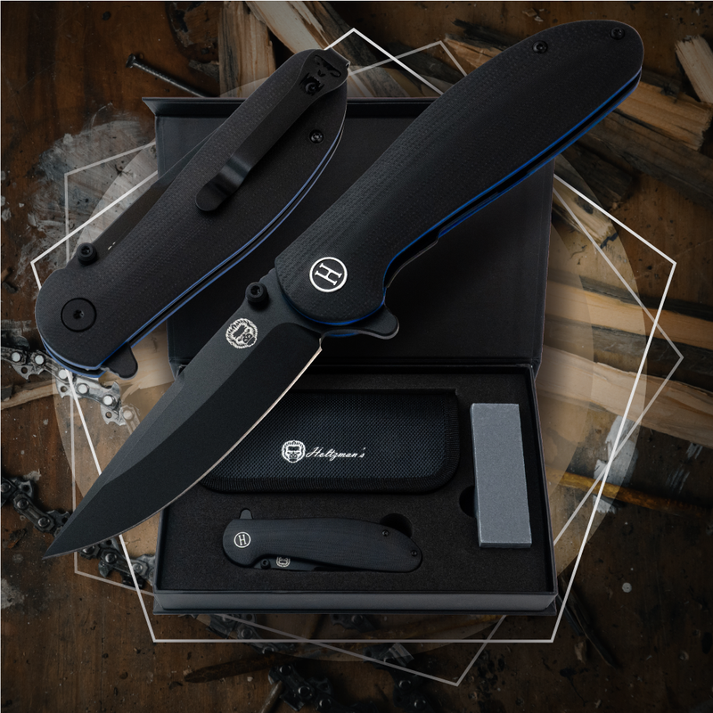 Load image into Gallery viewer, The Straight Back Folding Pocket Knife Giftset for Men and Women (Black and Blue)